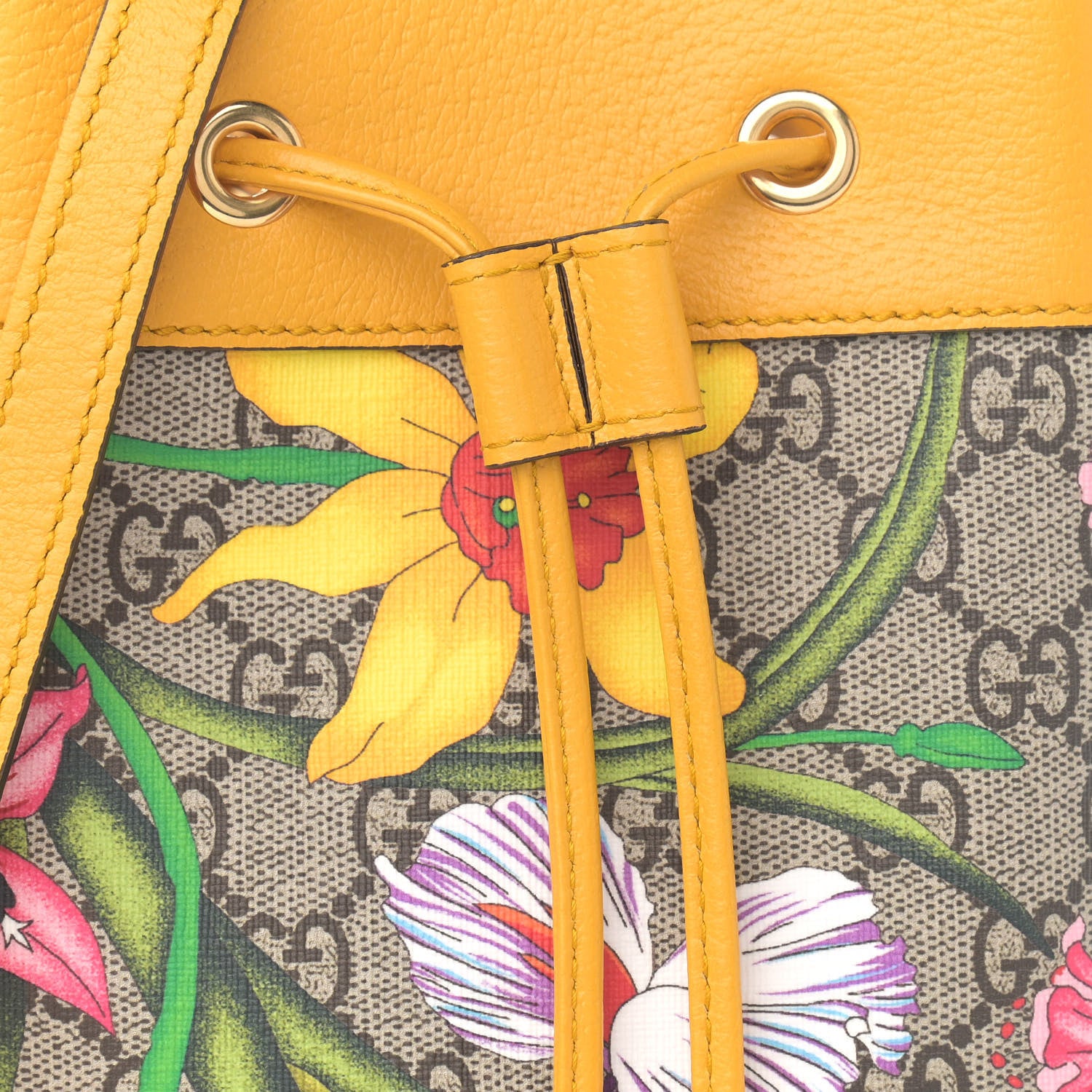 Gucci GG Supreme Monogram Flora Small Ophidia Bucket Bag Beige Multicolor Crop 8 of 12