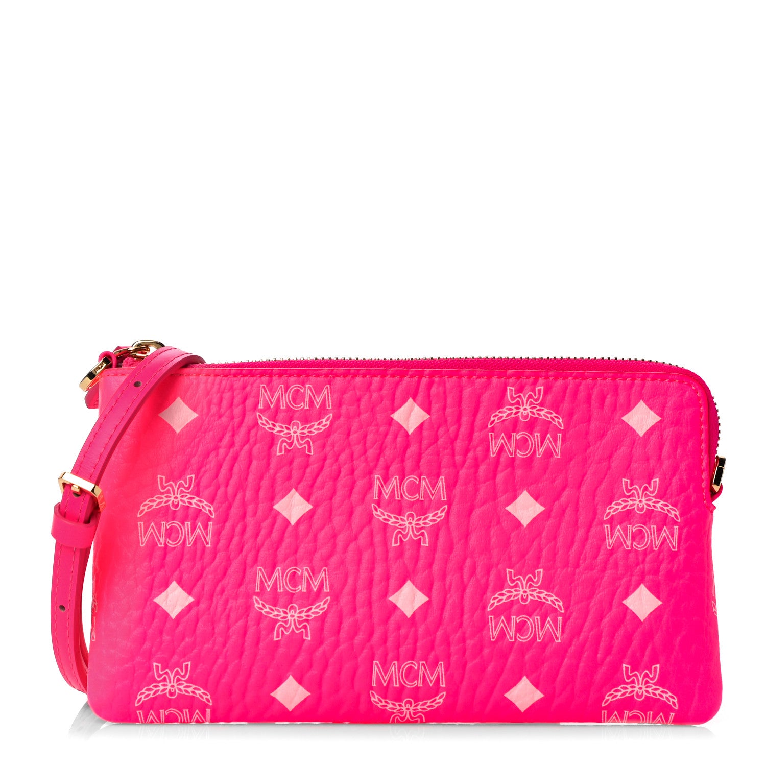 MCM Visetos Wristlet Zip Pouch Neon Pink 1 of 10