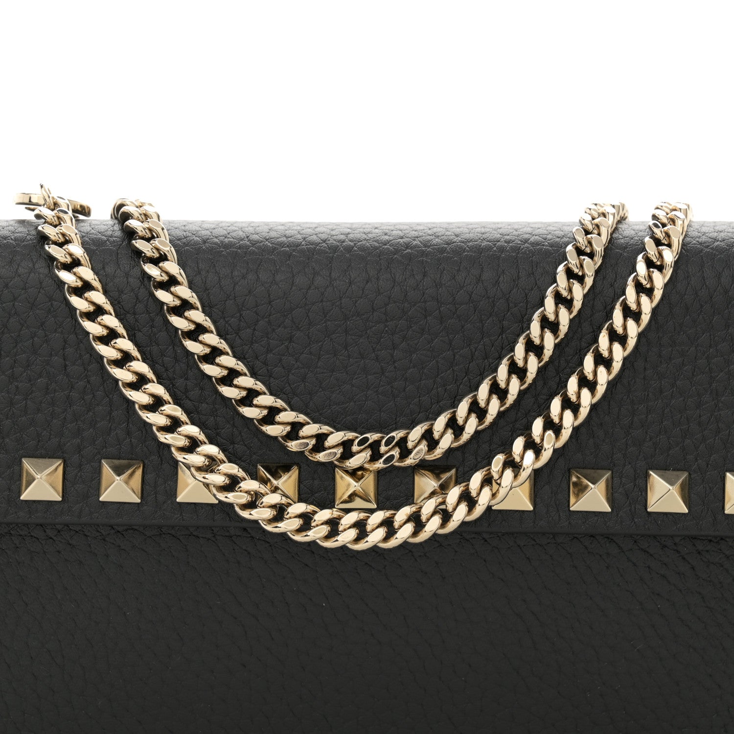 Valentino Garavani Pebbled Calfskin Rockstud Flap Wallet On Chain Black 7 of 9