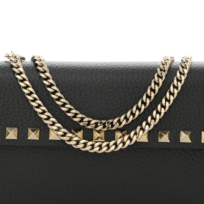 Valentino Garavani Pebbled Calfskin Rockstud Flap Wallet On Chain Black 7 of 9