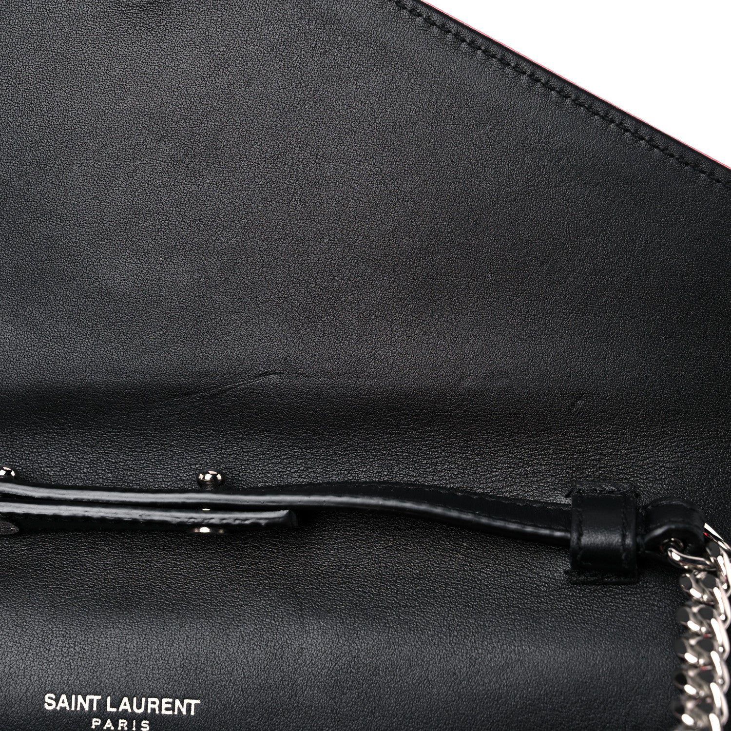 Saint Laurent Patent Grain De Poudre Matelasse Chevron Monogram Chain Wallet Neon Pink 10 of 13