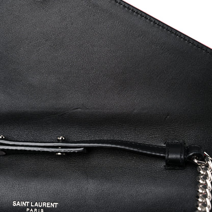 Saint Laurent Patent Grain De Poudre Matelasse Chevron Monogram Chain Wallet Neon Pink 10 of 13