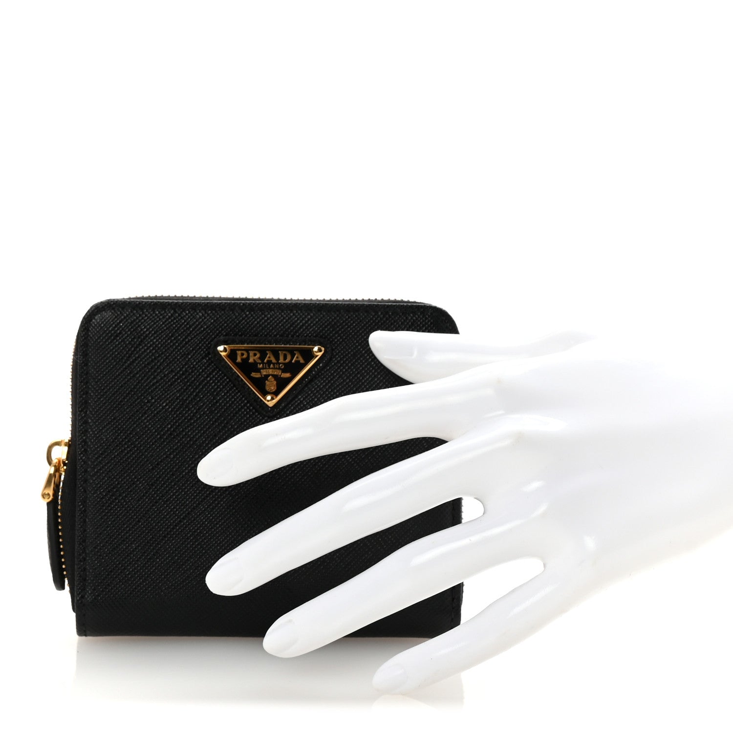 Prada Saffiano Triangle Compact Zip Around Wallet Black 2 of 7