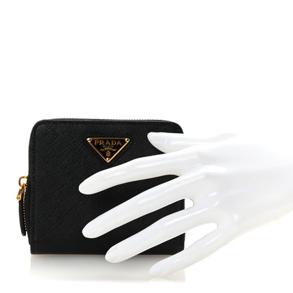 Prada Saffiano Triangle Compact Zip Around Wallet Black 2 of 7