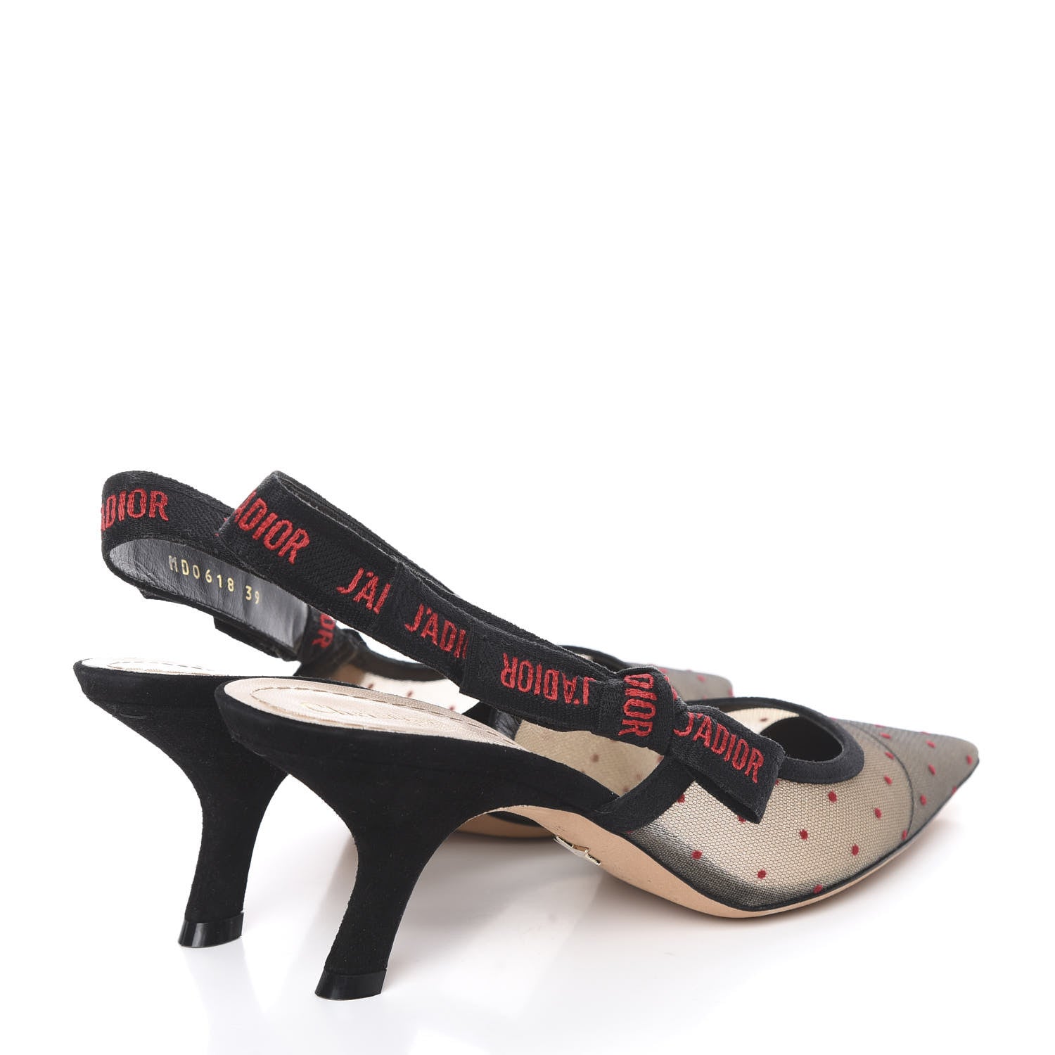 Christian Dior Mesh Plumetis Suede Ribbon J'Adior Slingback 65mm Pumps 39 Black Rouge 4 of 11