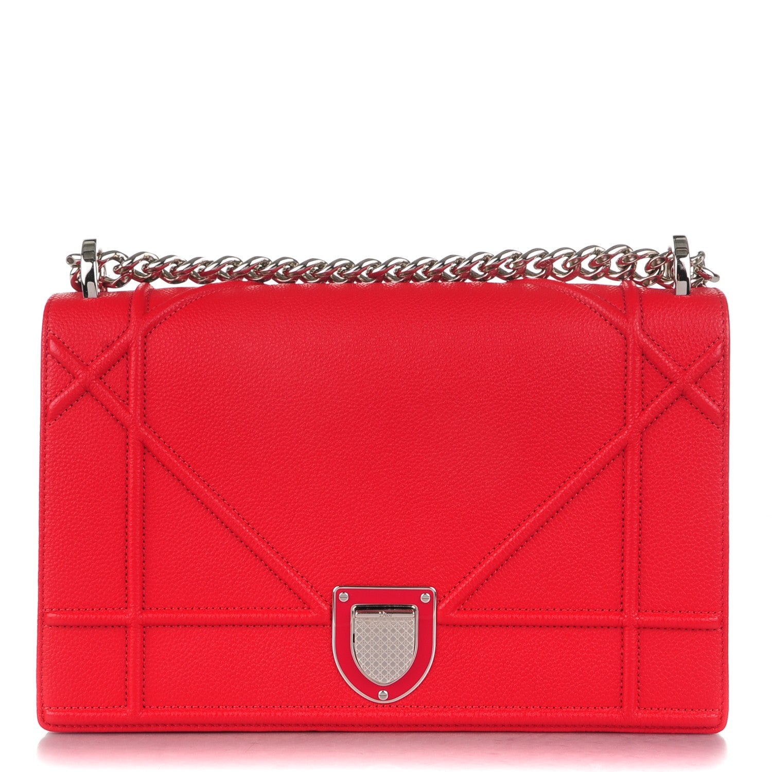 Christian Dior Grained Calfskin Medium Diorama Flap Bag Red 1 of 8