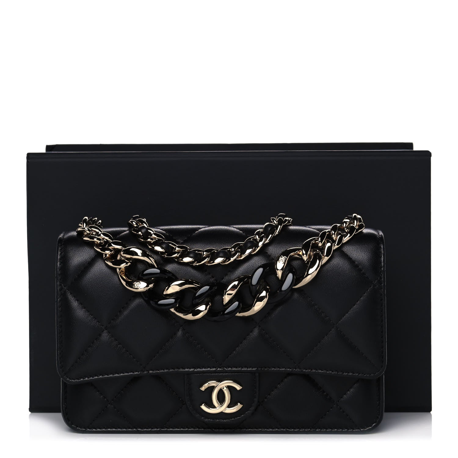 Chanel Lambskin Plexi Quilted Wallet On Chain WOC Black 14 of 14