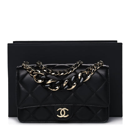 Chanel Lambskin Plexi Quilted Wallet On Chain WOC Black 14 of 14