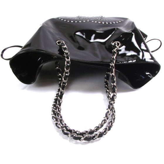 Patent Diamante Signature Tote Black