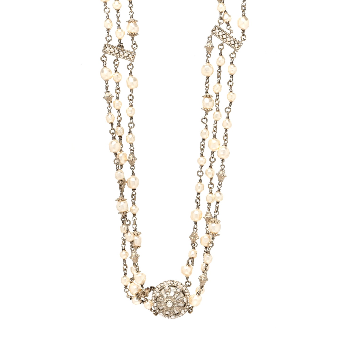 Pearl Multi Strand Long Necklace Gold