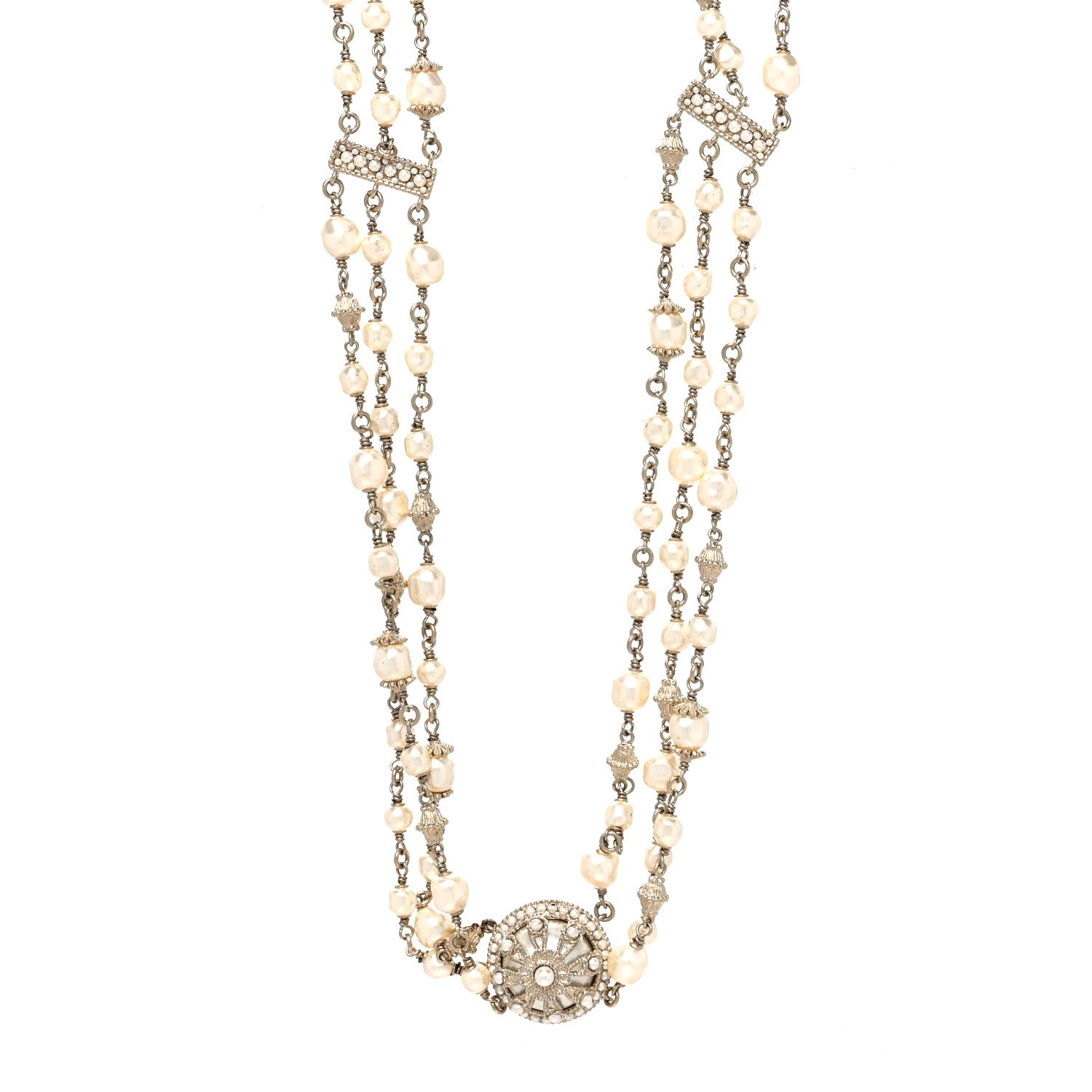 Chanel Pearl Multi Strand Long Necklace Gold 1 of 6