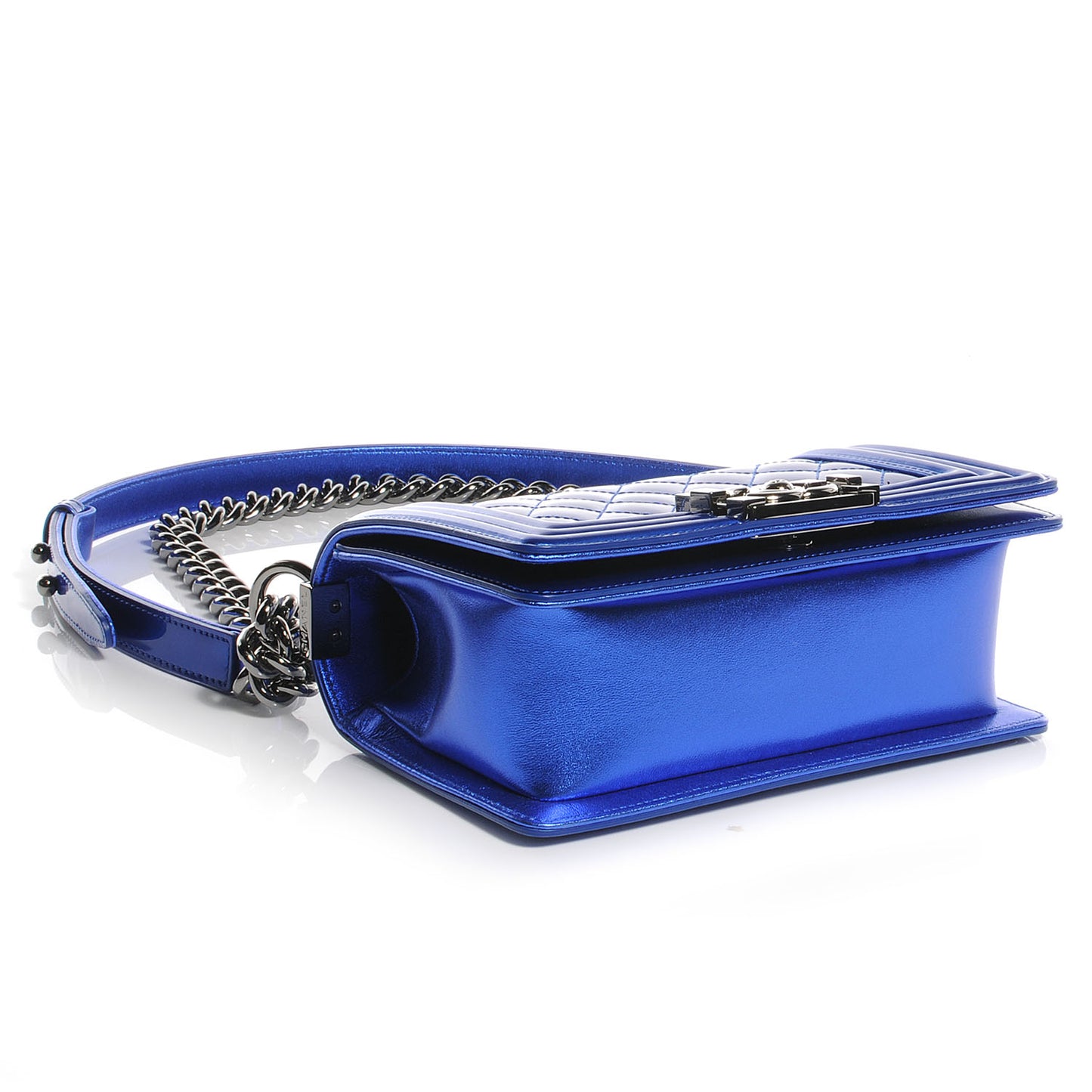 Patent Metallic Small Boy Flap Blue