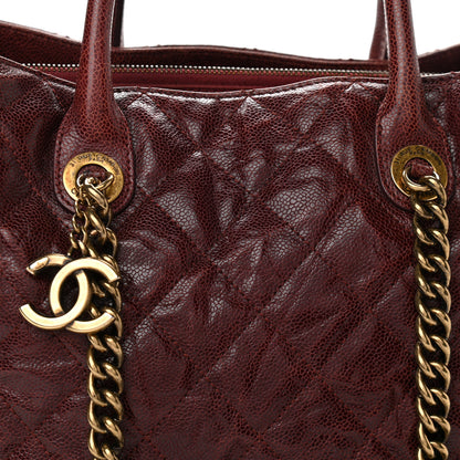 Chanel Glazed Caviar Quilted Small Shiva Tote Burgundy 8 of 10