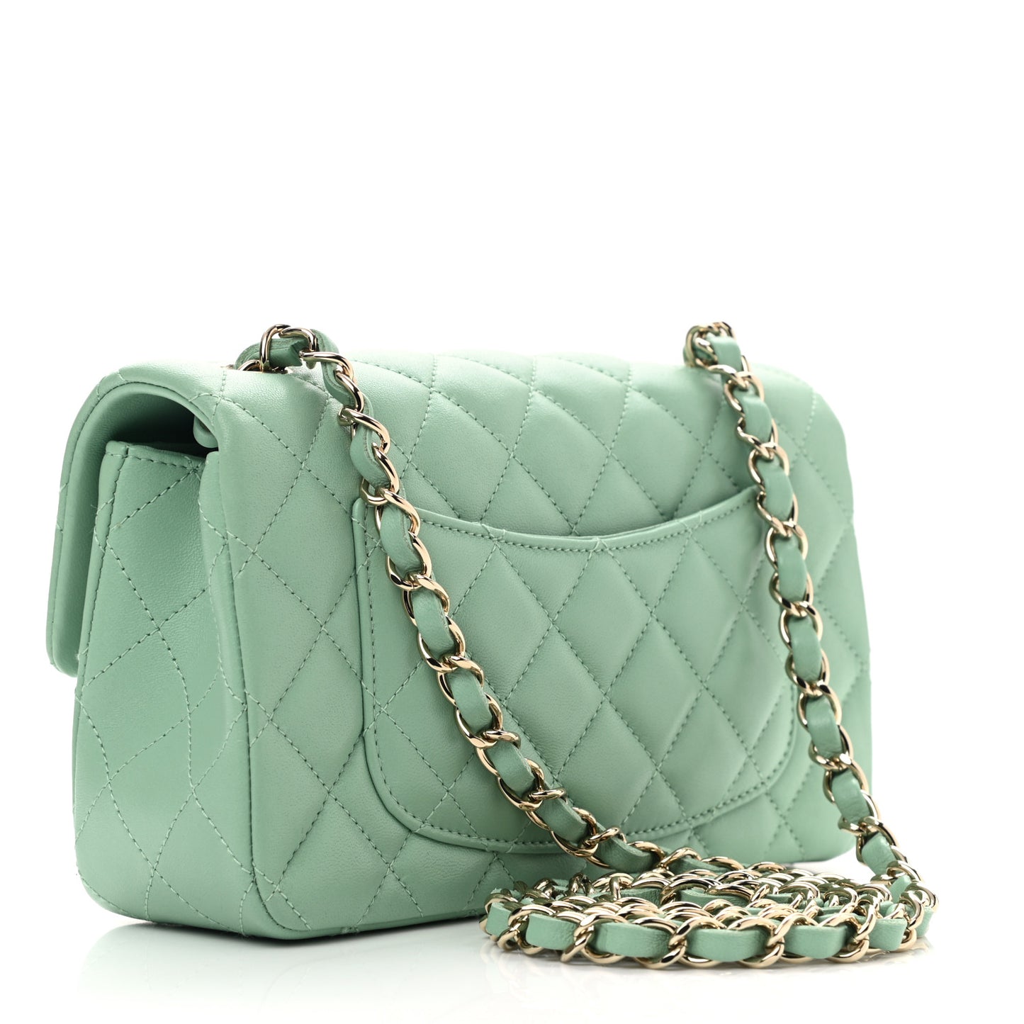 Lambskin Quilted Mini Rectangular Flap Light Green