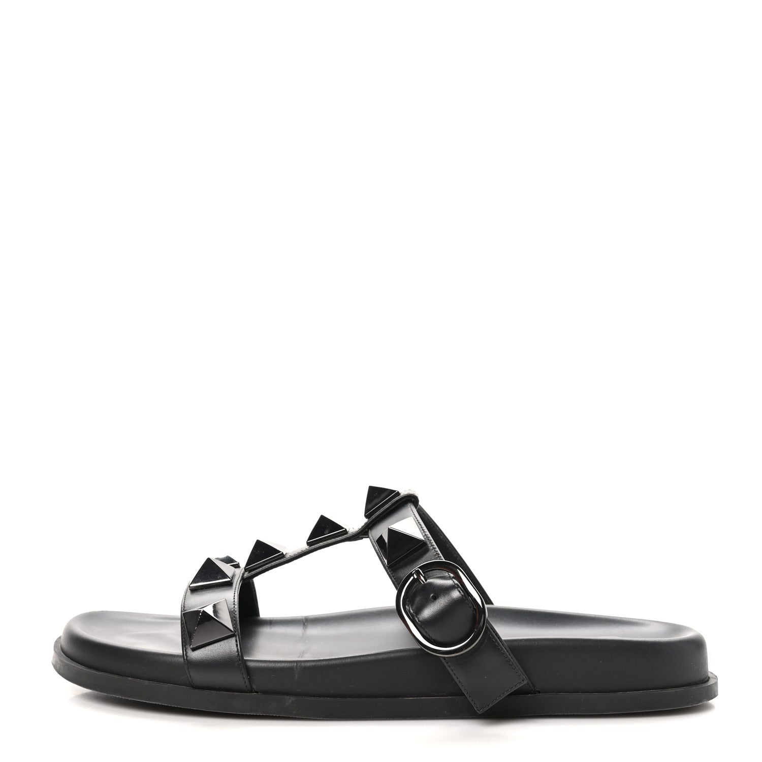 Valentino Garavani Calfskin Roman Stud Slide Sandals 39.5 Black 1 of 10