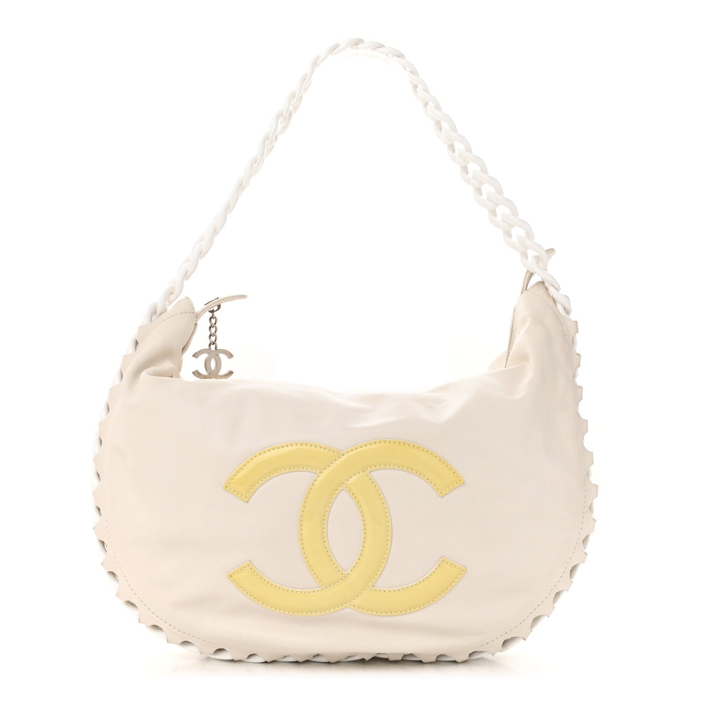Calfskin Modern Chain Rhodoid Hobo White