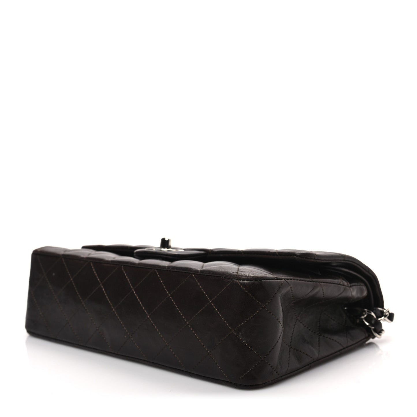 Lambskin Quilted Medium Double Flap Dark Brown