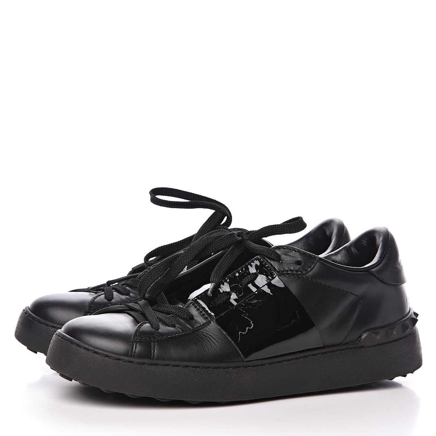 Calfskin Patent Rockstud Open Sneakers 38 Black