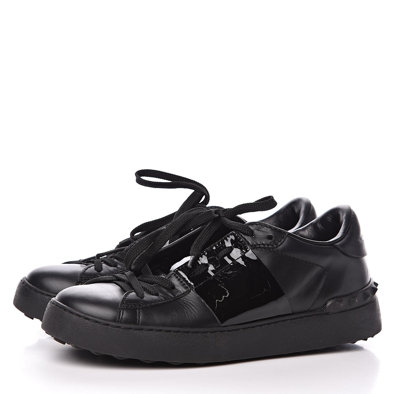 Valentino Garavani Calfskin Patent Rockstud Open Sneakers 38 Black 3 of 11