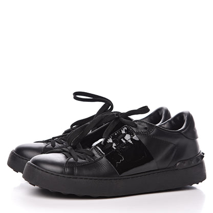 Valentino Garavani Calfskin Patent Rockstud Open Sneakers 38 Black 3 of 11