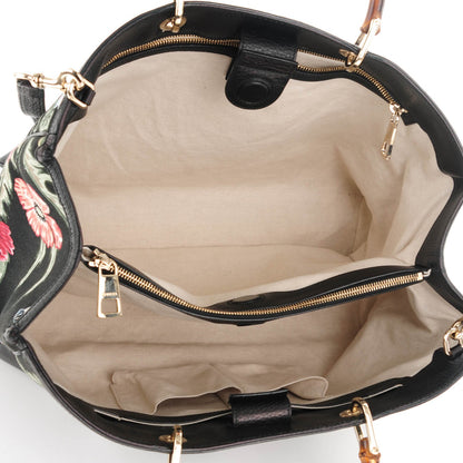 Gucci Canvas Cellarius Calfskin Flora Knight Large Bamboo Shopper Tote Black 5 of 7