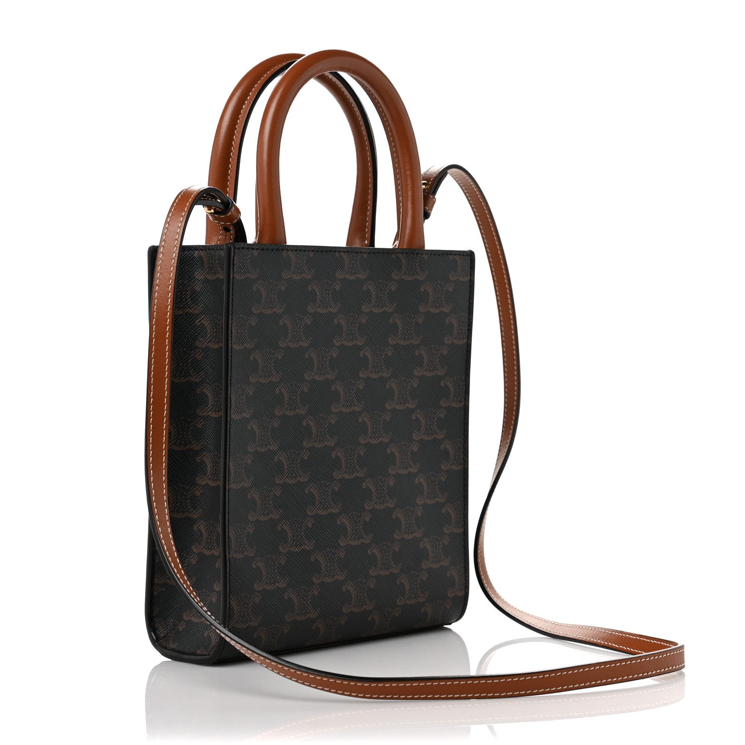Celine Triomphe Canvas Calfskin Mini Vertical Cabas Tan 3 of 7