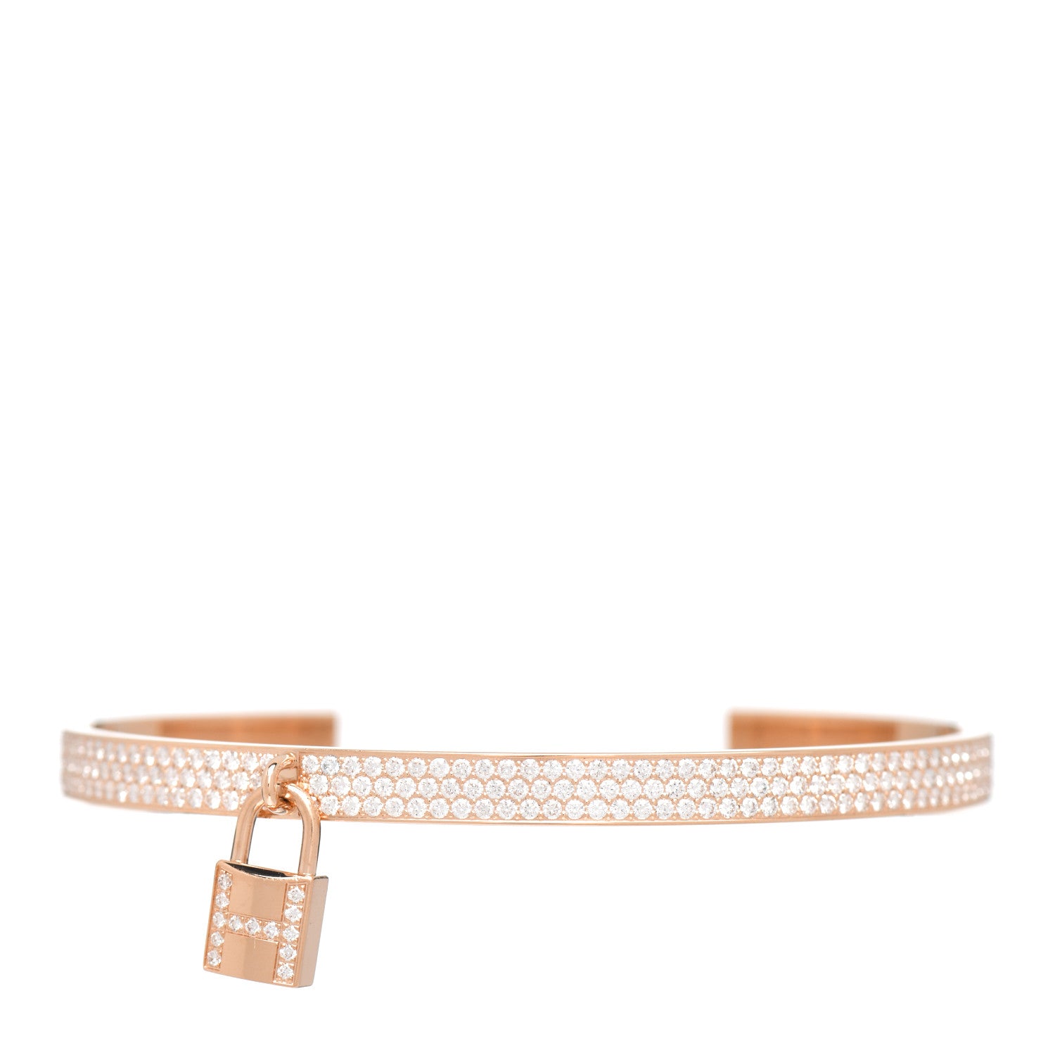 Hermes 18K Rose Gold Diamond Pave Kelly Clochette Cuff Bracelet ST 1 of 4