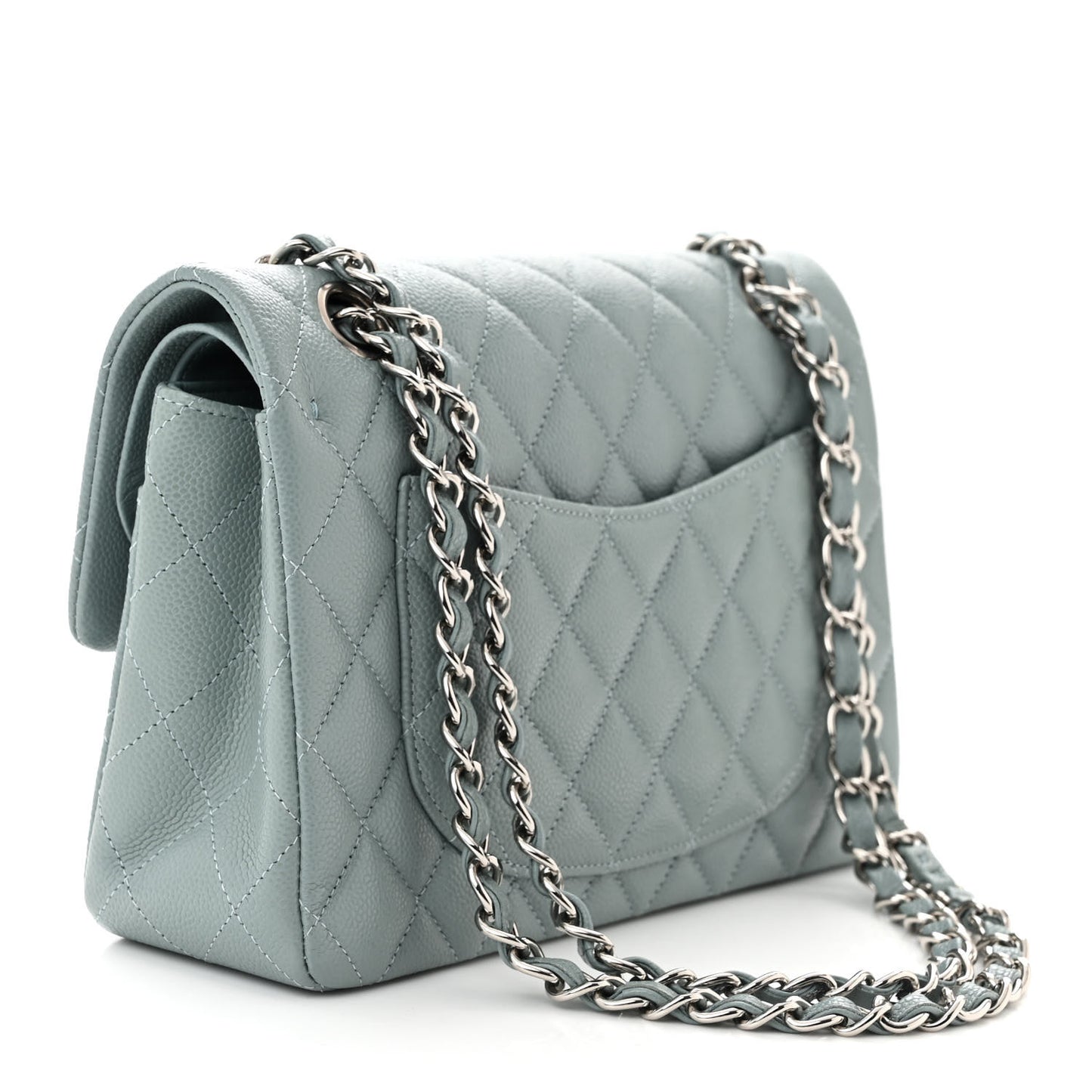 Caviar Quilted Small Double Flap Blue
