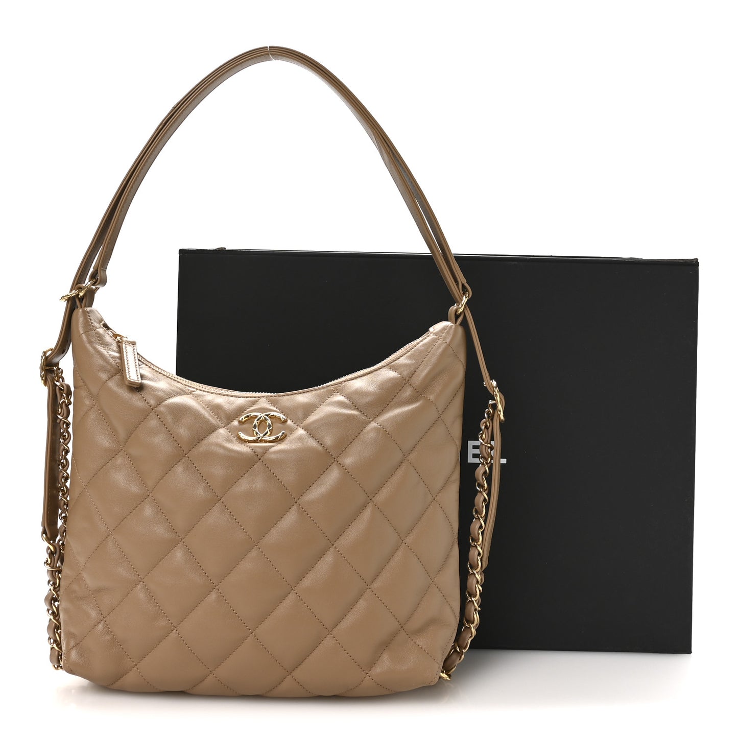 Lambskin Quilted Hobo Beige