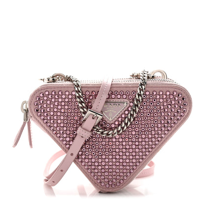 Prada Satin Crystal Mini Triangle Crossbody Pouch Alabastro 1 of 13