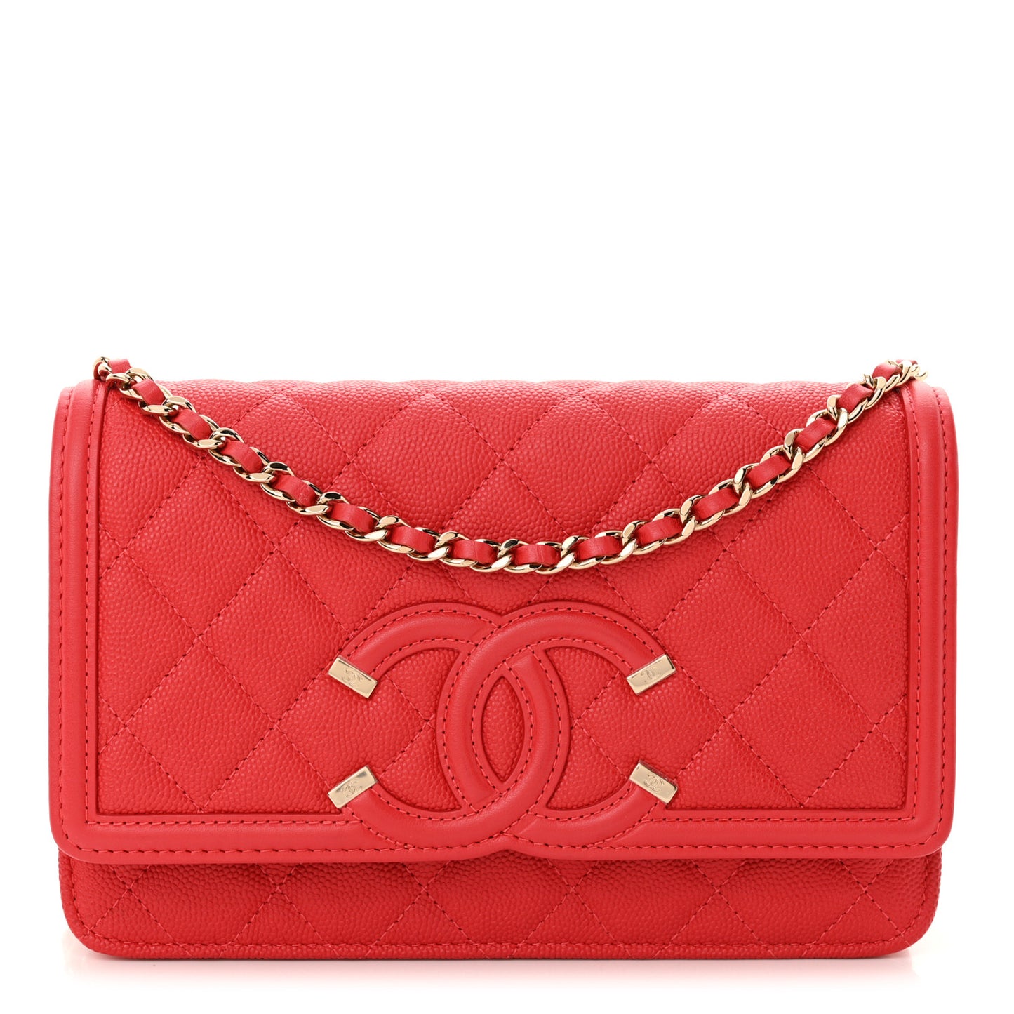 Caviar Quilted CC Filigree Wallet On Chain WOC Red