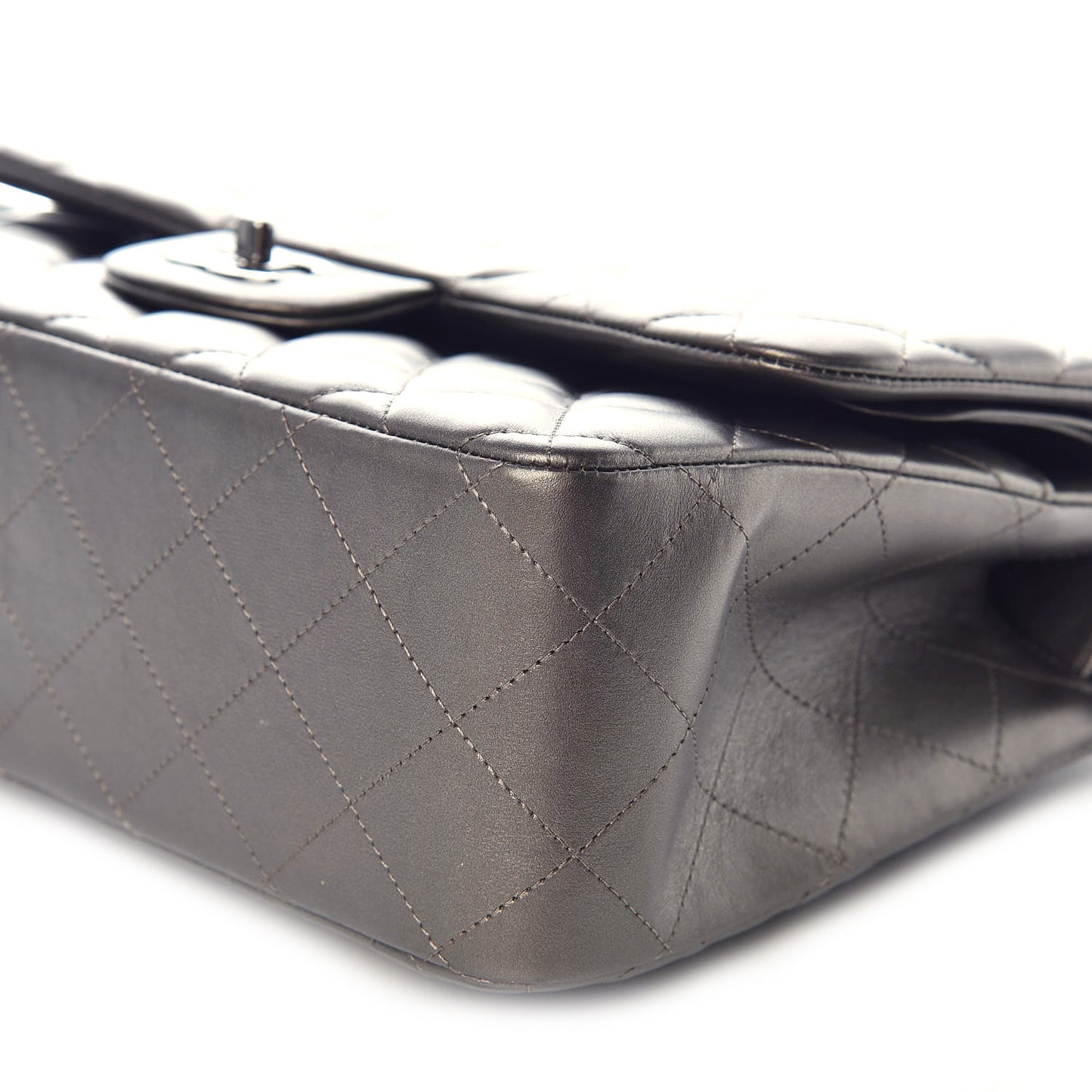 Metallic Lambskin Quilted Jumbo Double Flap Bronze
