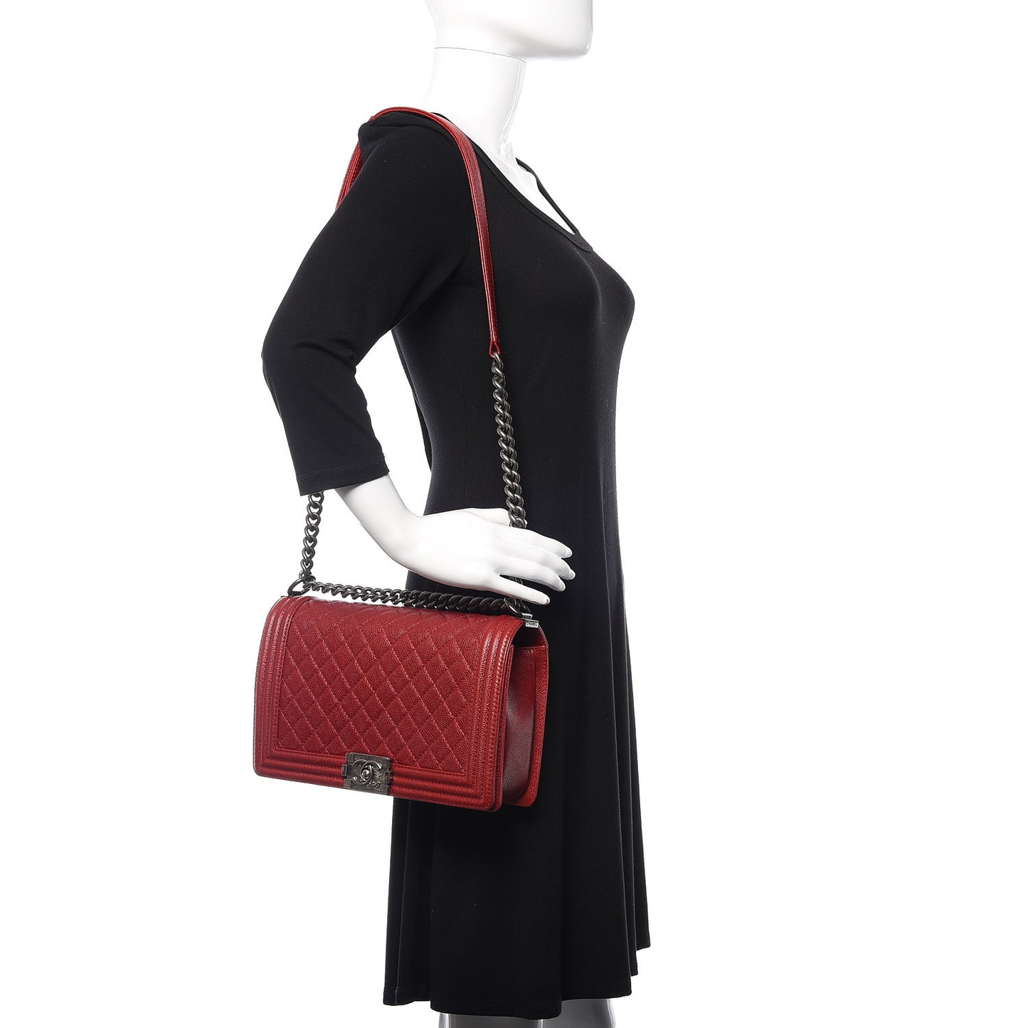 Caviar Quilted New Medium Boy Flap Dark Red