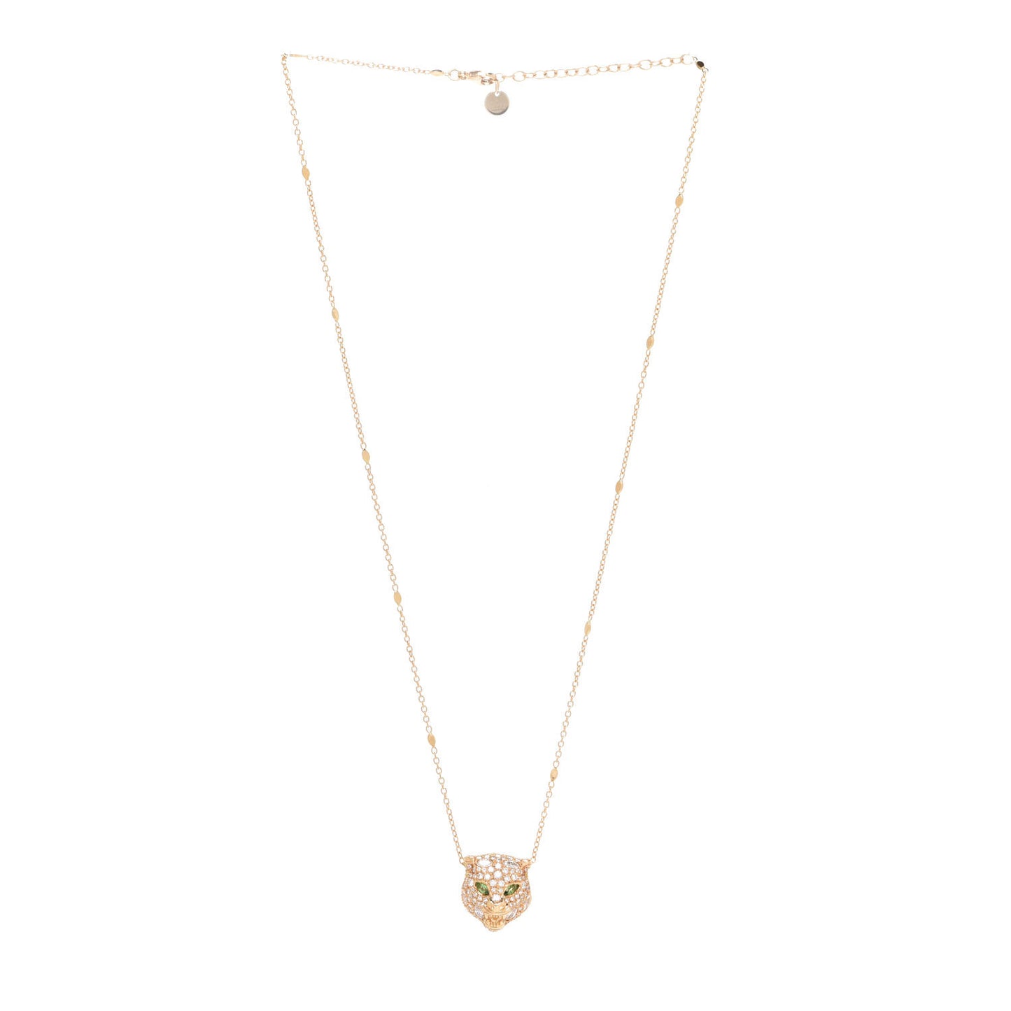 18K Yellow Gold Diamond Tsavorite Le Marche des Merveilles Feline Head Pendant Necklace