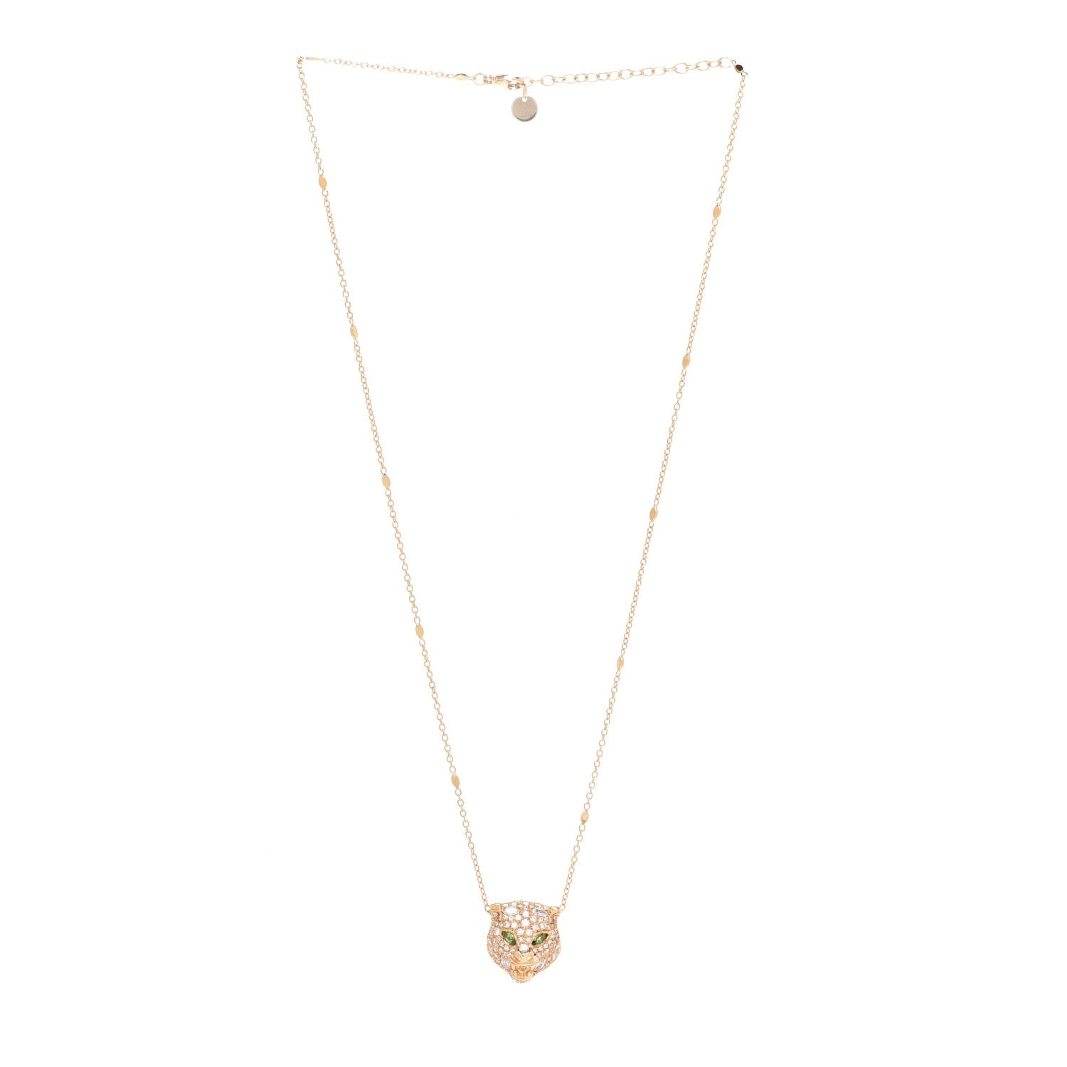 Gucci 18K Yellow Gold Diamond Tsavorite Le Marche des Merveilles Feline Head Pendant Necklace 3 of 5