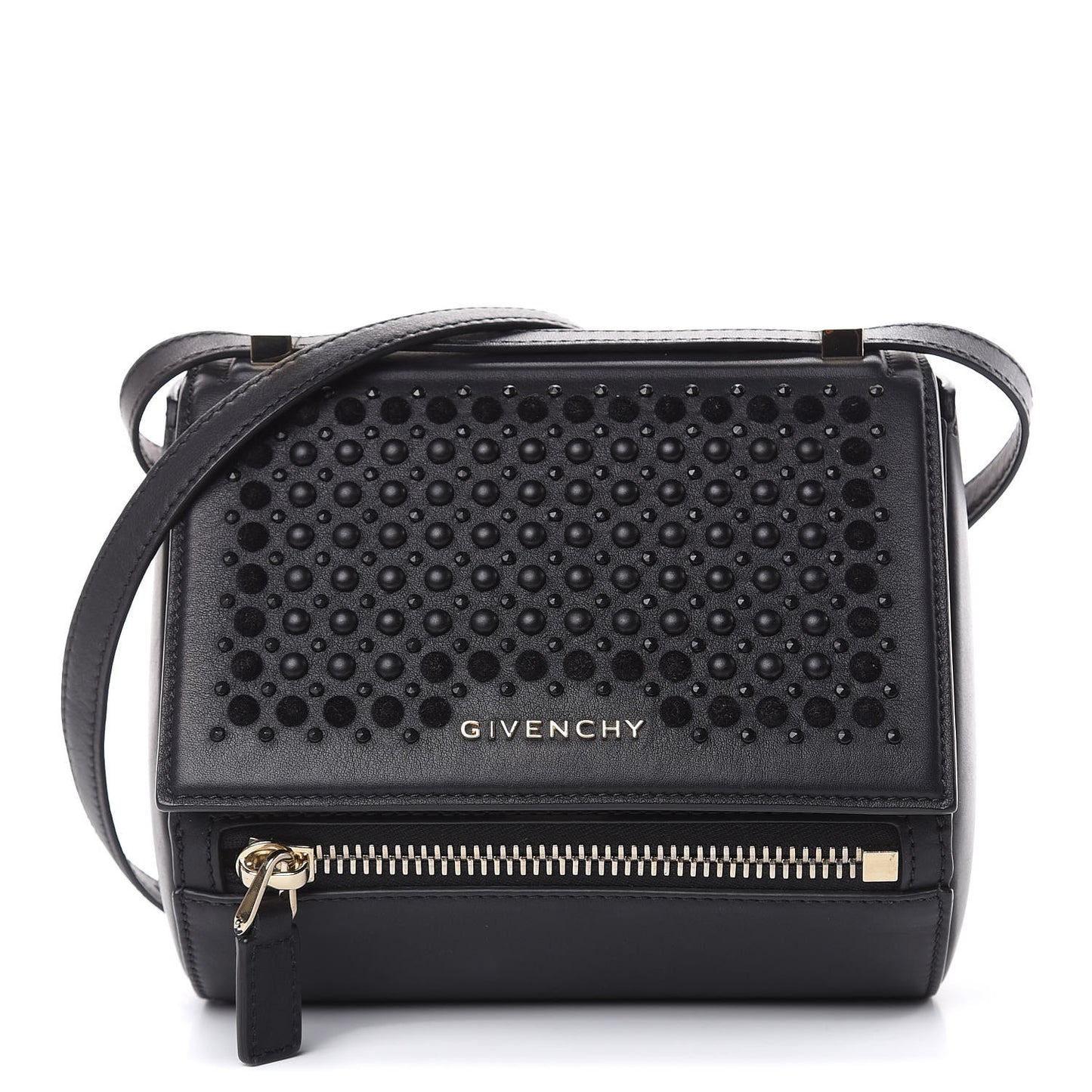 Calfskin Studded Mini Pandora Box Crossbody Bag Black