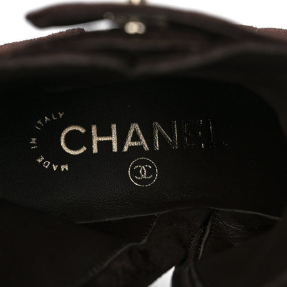 Chanel Suede Patent Calfskin Quilted Cap Toe Short Boots 36 Brown Black 7 of 9