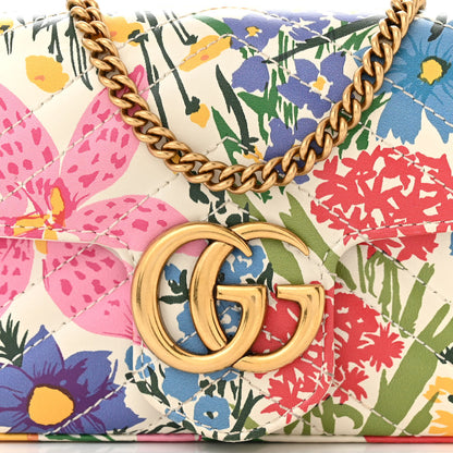 Gucci X KEN SCOTT Calfskin Matelasse Floral Print Super Mini GG Marmont Shoulder Bag Ivory Pink 8 of 10