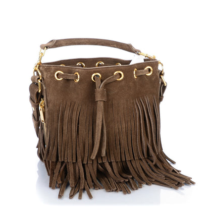 Saint Laurent Suede Calfskin Small Emmanuelle Fringe Bucket Bag Brown 1 of 7