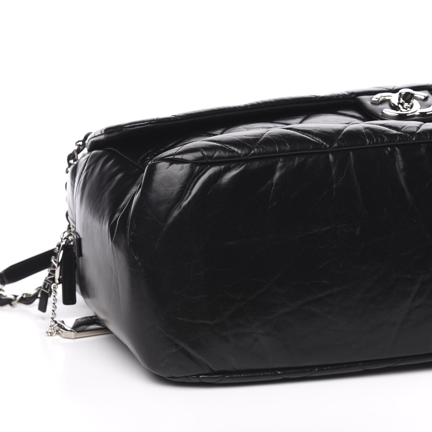 Aged Calfskin Quilted Large Express Bowling Bag Black