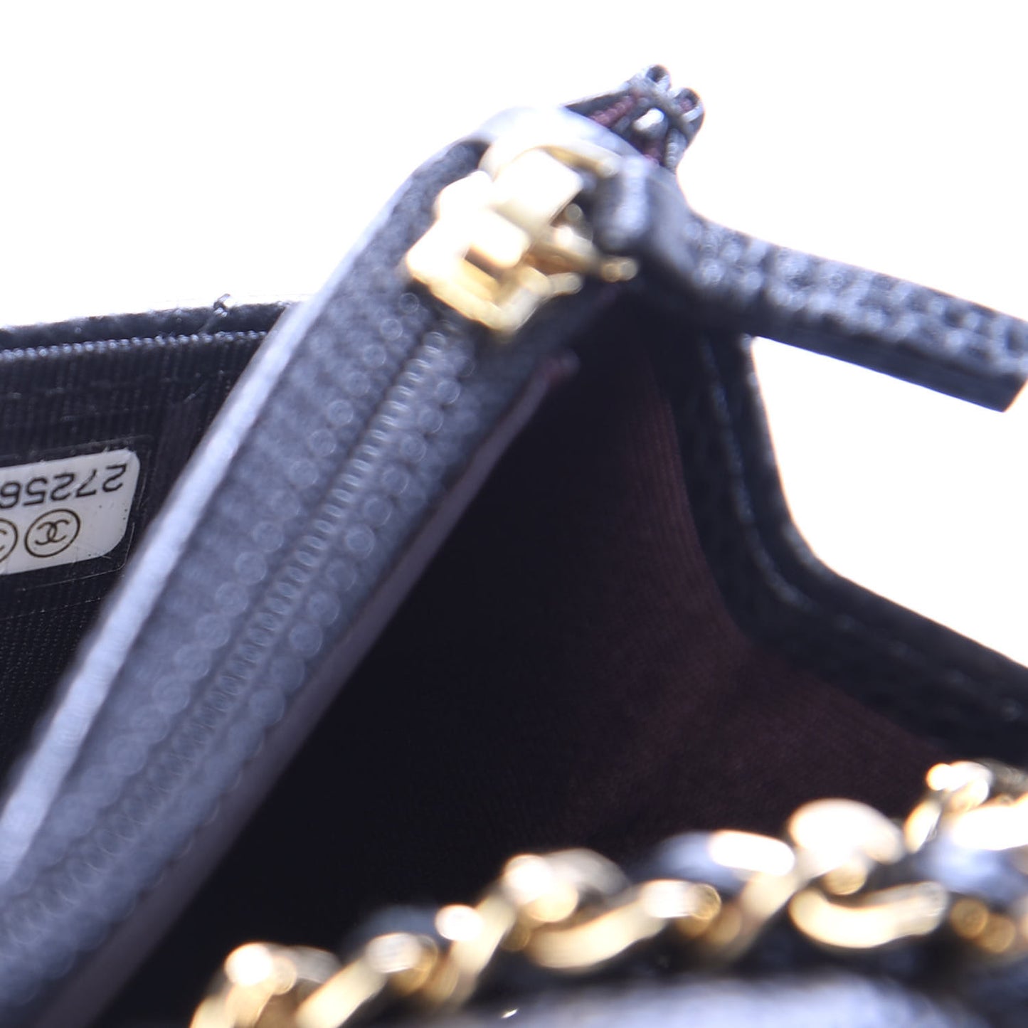 Iridescent Caviar Quilted Wallet on Chain WOC Rose Pink