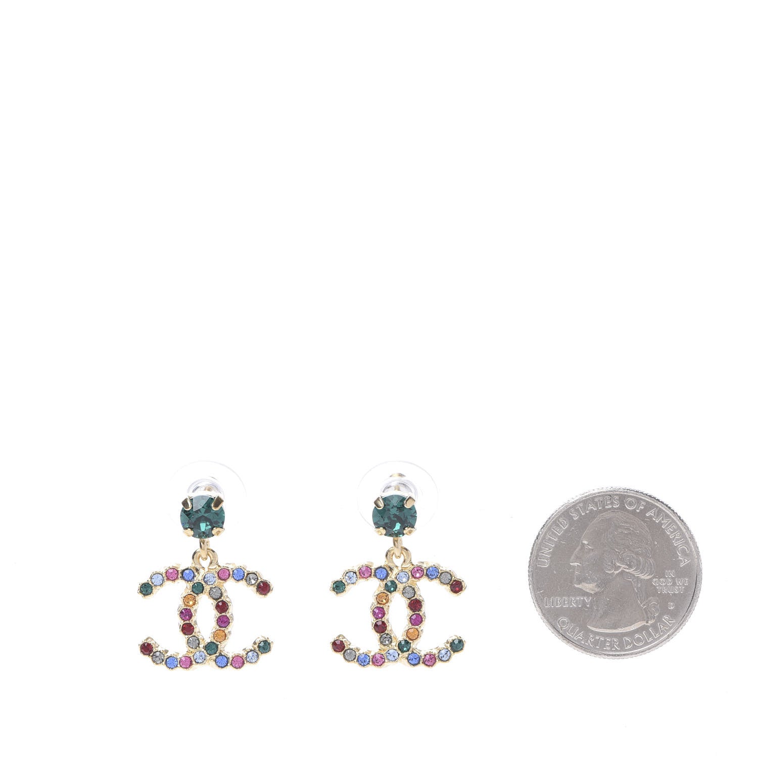 Chanel Crystal Over The Rainbow CC Drop Earrings Gold Multicolor 2 of 5