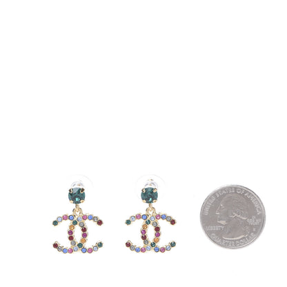 Chanel Crystal Over The Rainbow CC Drop Earrings Gold Multicolor 2 of 5