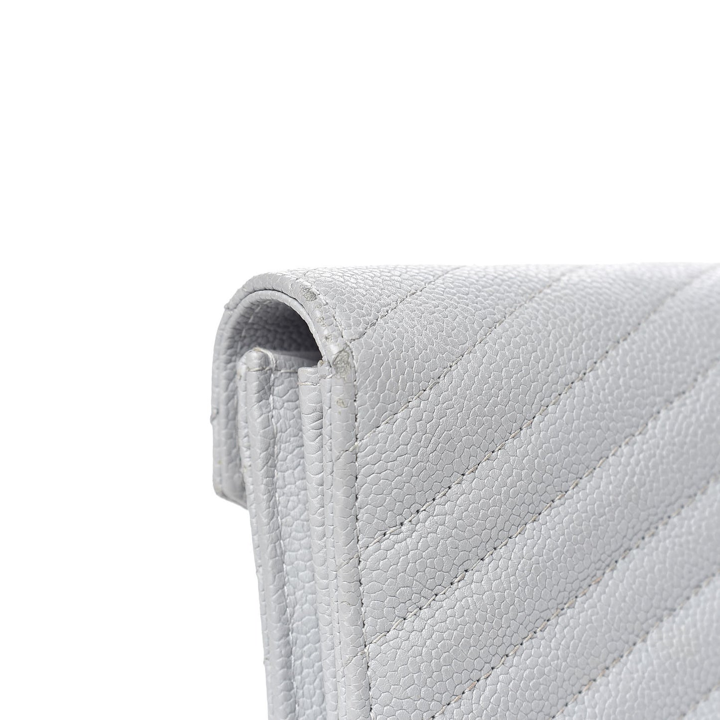Caviar Chevron Quilted Large Gusset Flap Wallet Grey