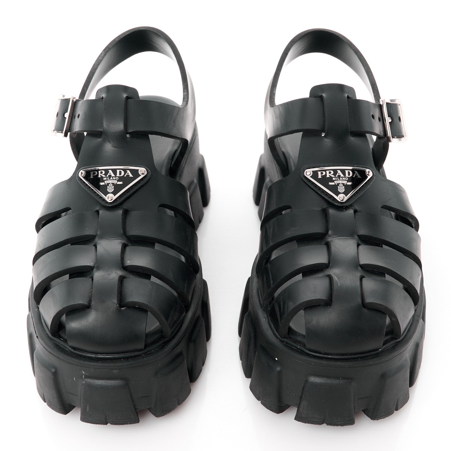 Prada Foam Rubber Triangle Logo Monolith 55mm Cage Sandals 36 Black 2 of 11