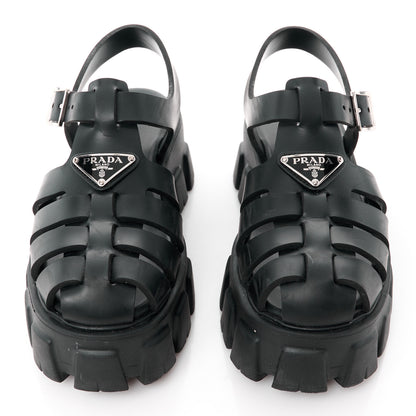 Prada Foam Rubber Triangle Logo Monolith 55mm Cage Sandals 36 Black 2 of 11