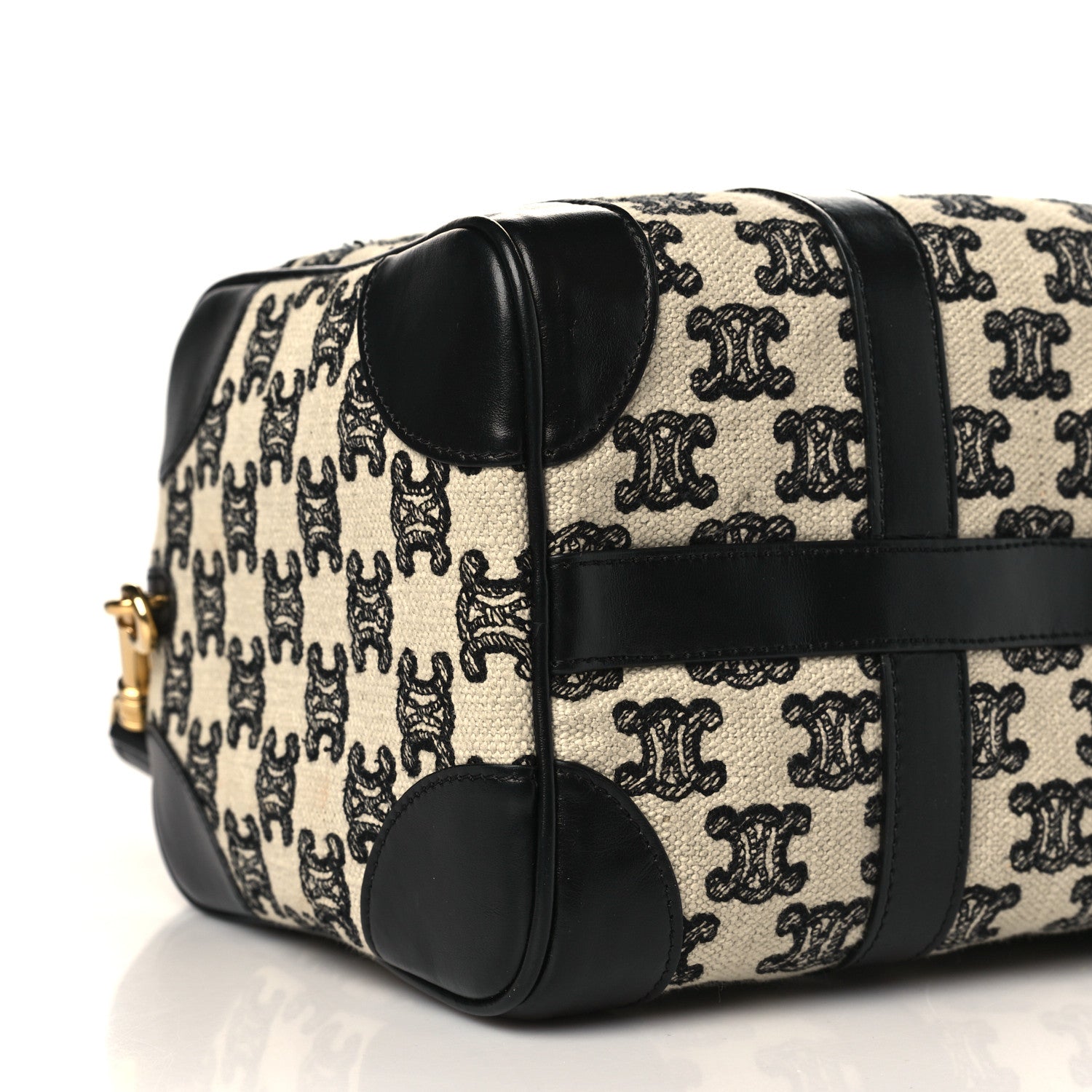 Celine Canvas Calfskin Triomphe Embroidered Boston Bag Black 7 of 10