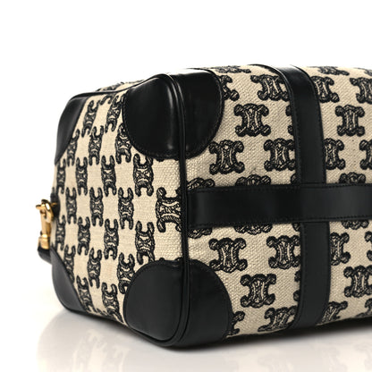 Celine Canvas Calfskin Triomphe Embroidered Boston Bag Black 7 of 10