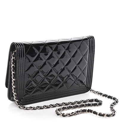 Chanel Patent Calfskin Quilted Boy Wallet On Chain WOC Black 3 of 13