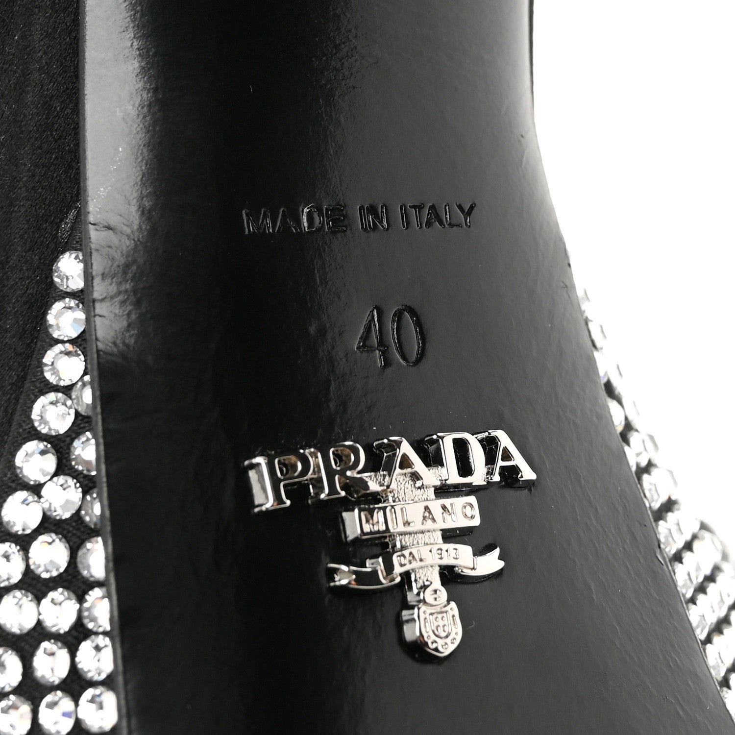 Prada Satin Crystal Triangle Logo 40/135mm Platform Sandals 40 Cristal 8 of 8